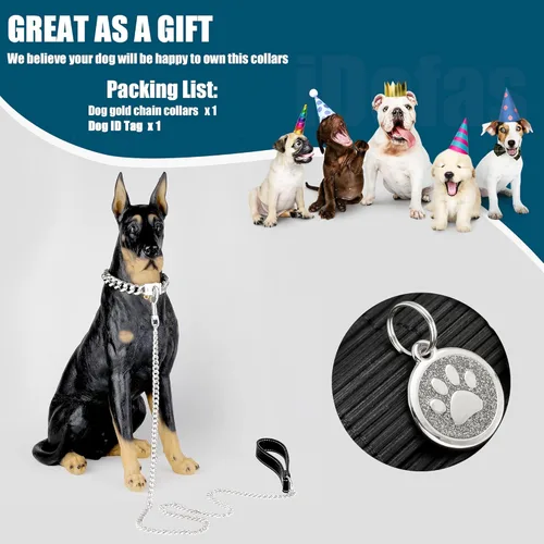 Miniatura 7 de Collar de cadena para perro de 0.59 pulgadas con eslabones cubanos plateados con hebilla a presión, collar de cadena de metal de acero inoxidable