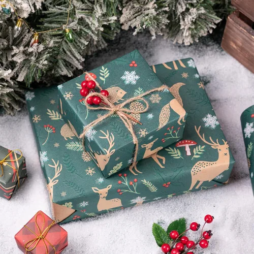 Miniatura 2 de RUSPEPA - Papel de envolver de Navidad, rollo jumbo de papel kraft - diseño de animales navideños para envolver regalos de fiestas - 30 pulgadas x