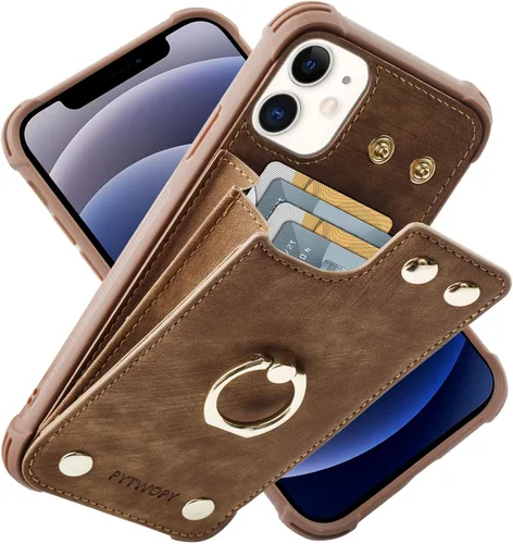 Miniatura 50 de Funda tipo cartera compatible con iPhone XR/10R con tarjetero de crédito, funda protectora de cuero a prueba de golpes compatible con anillo
