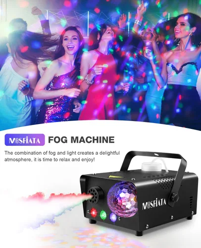 Miniatura 2 de MOSFiATA - Máquina de niebla con luz de discoteca 600W, máquina de humo con luces LED RGB, pulverización de 2300 CFM, control remoto, perfecta