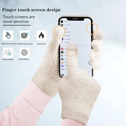 Miniatura 3 de Juego de 3 gorros de punto de invierno para mujer, bufanda y guantes para pantalla táctil con pompón