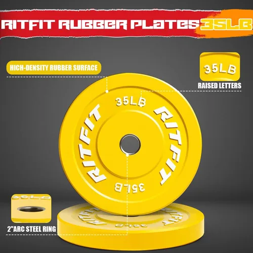 Miniatura 5 de RitFit Color Coded Bumper Plate, Olympic Bumper Plate for Barbell, 2-Inch Bumper Weight Plates With Steel Insert, rubber weight plates for Strength