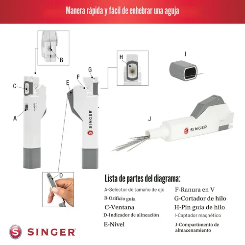 Miniatura 2 de SINGER Asistente de enhebrador de agujas - Enhebrador automático de agujas de coser a