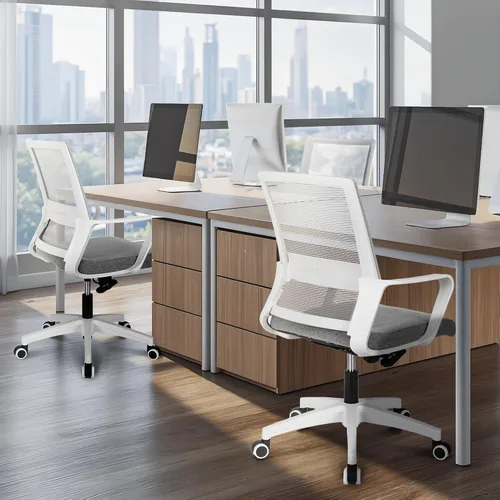 Miniatura 6 de NEO CHAIR Silla de oficina para juegos y computadora de escritorio ergonómica de malla con respaldo medio, soporte lumbar, ruedas, cómoda, Gris