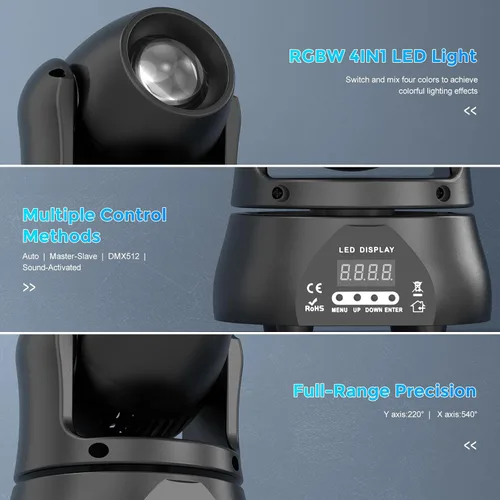 Miniatura 7 de 2PCS 40W LED de cabeza móvil luz RGBW haz iluminación escenario focos con sonido DMX activado modo automático para fiestas, pista de boda, banda