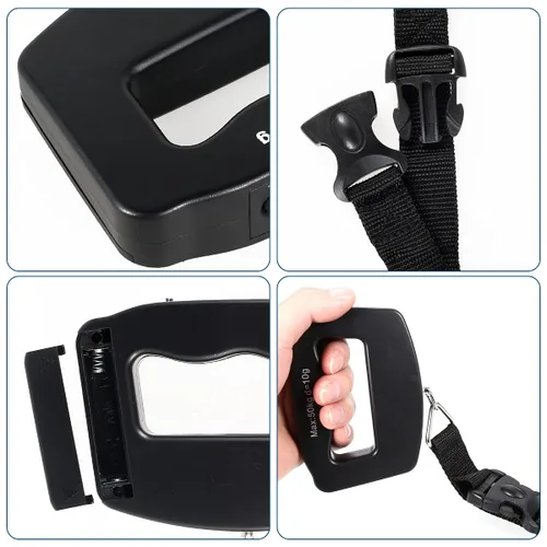 Miniatura 9 de Paquete de 3 básculas de equipaje, báscula de equipaje de 110.2 lbs110 libras con retroiluminación de pantalla LCD, correa de hebilla portátil
