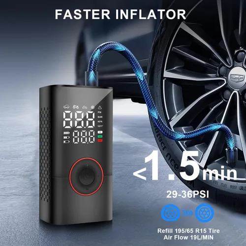 Miniatura 2 de COOLMAN Inflador de neumáticos, compresor de aire portátil, bomba eléctrica inalámbrica de 150 PSI, inflador de neumáticos portátil con medidor