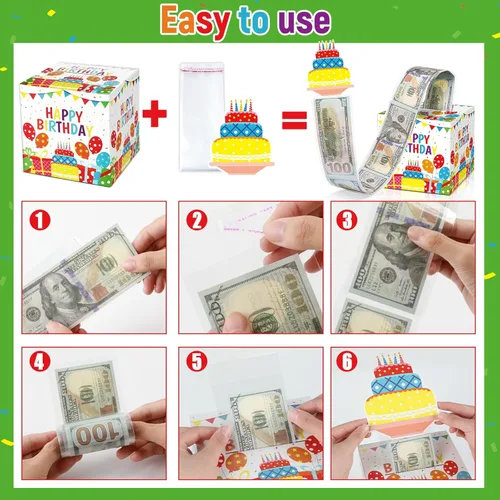 Miniatura 5 de Chiazllta Regalo de Caja de Dinero de Feliz Cumpleaños con Tarjeta - Kit Colorido de Caja de Extracción de Dinero para Fiesta