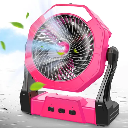 Miniatura 11 de Ausic Ventilador de camping portátil de niebla, ventilador de enfriamiento al aire libre de 8 pulgadas con luz LED, espray de agua, gancho