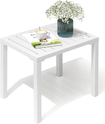 Miniatura 16 de Crestlive Products Mesa auxiliar para exteriores, mesa auxiliar rectangular de aluminio, mesa de café para patio pequeño para interiores y Negro