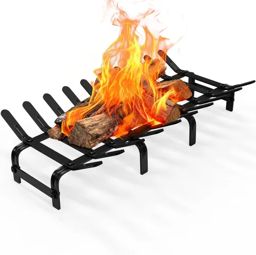 TBMLC Rejilla de acero negro para chimenea, estante de leña de acero, elegante y duradero, soporte para chimenea de interior o hoguera al aire libre