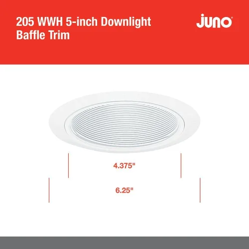 Miniatura 4 de Juno Lighting 205W-WH - Lámpara empotrable de 5 pulgadas, deflector de luz empotrada, color blanco con ribete blanco
