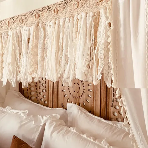 Miniatura 3 de YJ YANJUN Cenefas bohemias para ventanas hechas a mano de algodón con encaje de ganchillo para sala de estar, cortinas huecas de café de 16 pulgadas