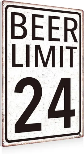 Beer Limit 24 - Letrero divertido de lata de bar o decoración de cueva de hombre, letreros de metal vintage, letreros de lata duraderos de 8 x 12