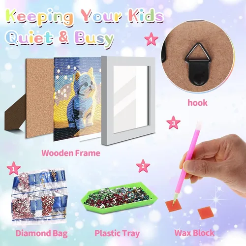 Miniatura 2 de xackcme Kits de pintura de diamantes de gato para niños con marco, arte de diamantes de animales para niños de 4 a 8 a 12 años, kit de pintura
