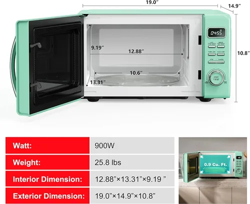 Miniatura 7 de Galanz - Horno microondas retro GLCMKZ09GNR09, funciones de cocción y recalentamiento automáticos, descongelación e inicio rápido, fácil limpieza