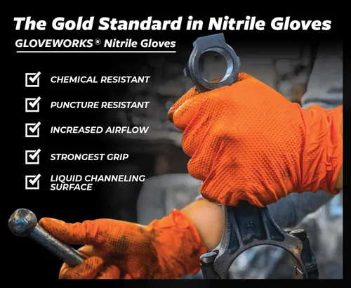 Miniatura 5 de GLOVEWORKS Guantes de trabajo de nitrilo naranja de 8 mil, desechables, resistentes, con agarre de diamante elevado, guante mecánico, XXL, caja