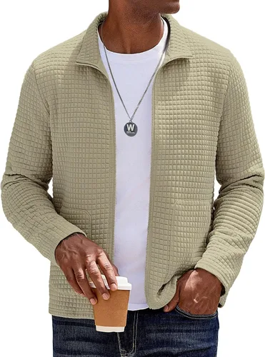 Miniatura 10 de COOFANDY Chaqueta Varsity Ligera para Hombre Chaquetas Bomber Casuales Sudaderas Waffle con Cremallera y Bolsillo