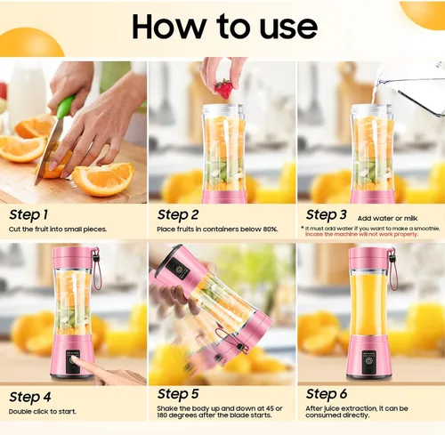 Miniatura 5 de Licuadora portátil inalámbrica de tamaño personal – Licuadora sin BAP para hacer batidos y batidos, taza de jugo de 12 onzas con 6 cuchillas, se Rosa