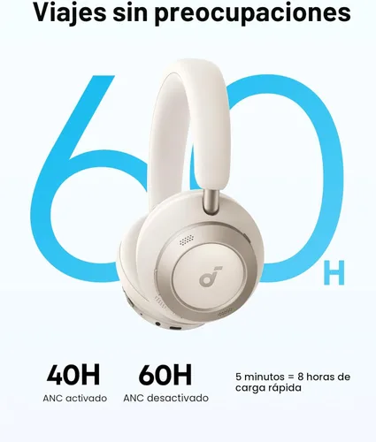 Miniatura 5 de Soundcore Space One Pro, auriculares supraaurales FlexiCurve, auriculares con cancelación activa de ruido adaptativa impulsados por 6 micrófonos