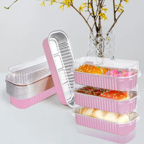 Miniatura 4 de 20 moldes rectangulares mini para pan con tapas, moldes mini para pasteles con tapas, ramekins desechables, moldes para hornear, moldes para Rosa