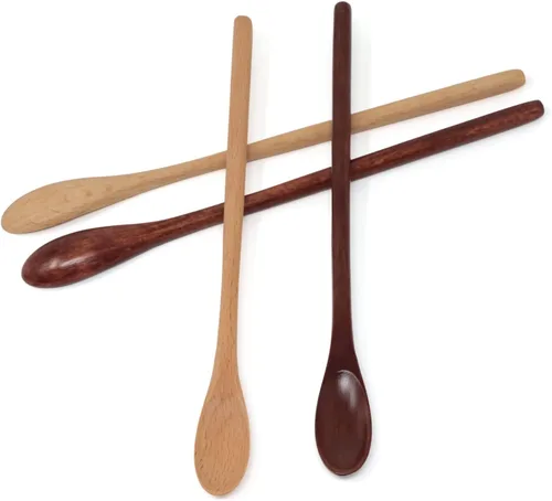 Miniatura 3 de Honbay 4 cucharas de café de madera de mango largo, cucharaditas de mezcla de madera, cucharas de té helado para batido de espresso, bebidas frías