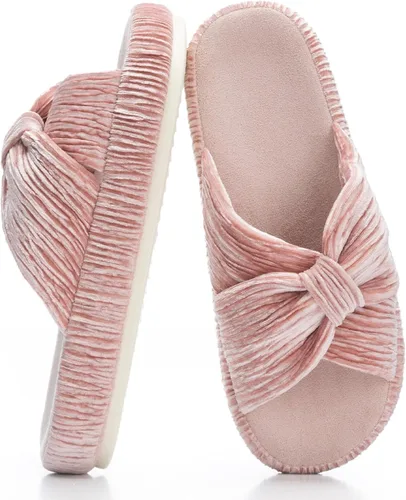 Miniatura 9 de Chantomoo - Pantuflas para mujer de espuma viscoelástica para la casa con cordón, lazo y tiras cruzadas, zapatos de cama cómodos y de moda