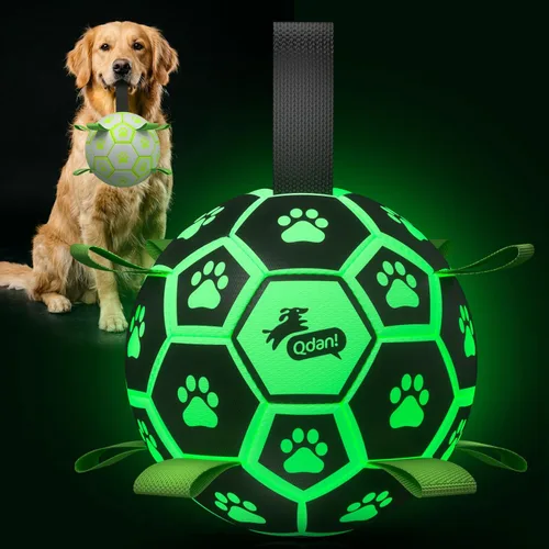 Miniatura 25 de QDAN Juguetes para perros, pelota de fútbol extragrande con correas, juguete de remolcador, juguete de agua, bolas duraderas para perros