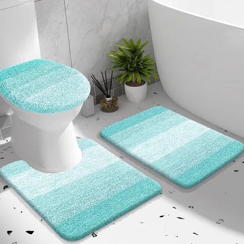Miniatura 15 de OLANLY Juego de alfombras de baño de 3 piezas, alfombra de baño de microfibra suave absorbente, alfombra de contorno en forma de U para inodoro