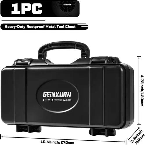 Miniatura 2 de Geinxurn Caja de herramientas negra de 11 pulgadas, estuche de herramientas portátil de acero resistente con pestillo de seguridad y asa