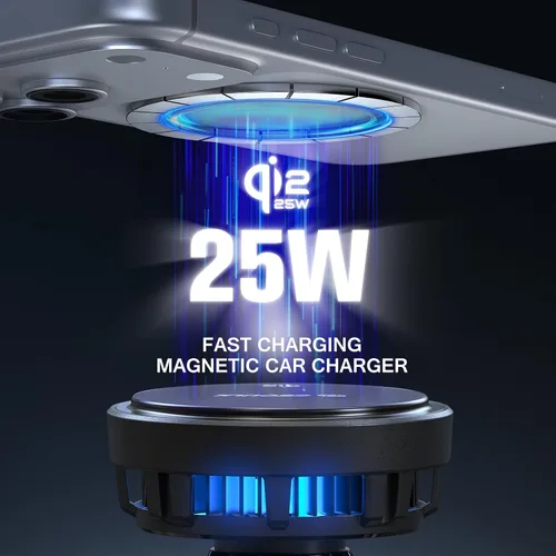 Miniatura 7 de Qi2 - Cargador inalámbrico rápido para automóvil Qi2 de 25 W con ventilador de refrigeración, soporte magnético compatible con MagSafe, tablero