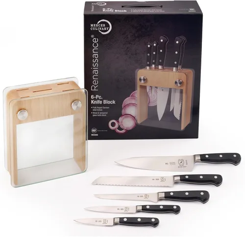 Miniatura 3 de Mercer Culinary - M23505 Juego de Cuchillos Forjados Renaissance con Bloque, 6 Piezas, Bloque de Madera con Vidrio Templado