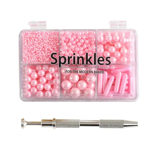 Miniatura 15 de Kasvan Gránulos de azúcar dorados y plateados, perlas de caramelo comestibles con bolígrafo espolvoreador de 4 garras, 8.32 onzas, paquete de caja