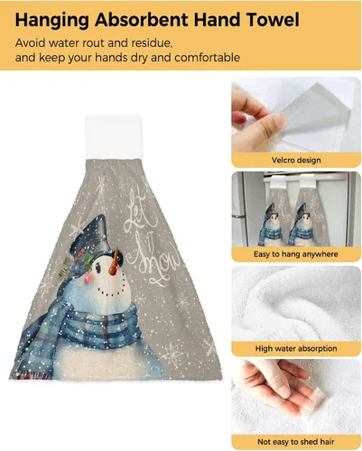 Miniatura 2 de Toallas de cocina de Navidad, muñeco de nieve, bosque de invierno, con lazo, para colgar en la nieve, toallas de cocina para colgar en la nieve