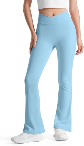 BOOPH Leggings acampanados para niñas con bolsillos cruzados de cintura alta, pantalones de yoga acampanados pantalones deportivos