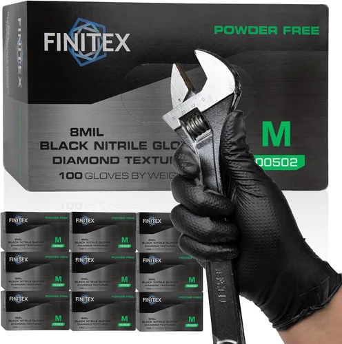 Miniatura 12 de FINITEX Industrial Diamond Texture Nitrile Black Glove - 100/1000PCS Chemical Resistant 8mil Mechanic Disposable Gloves Negro (Large 100)