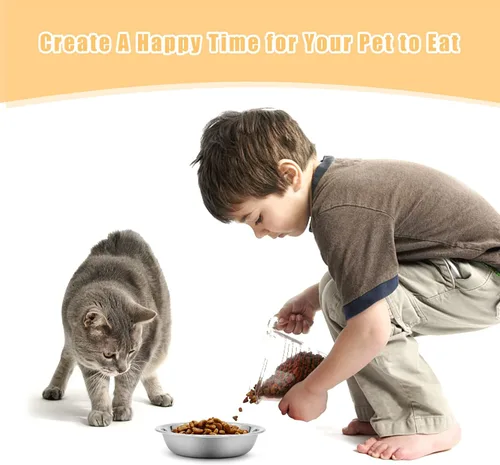 Miniatura 8 de Cuenco de Acero Inoxidable para Gatos - Cuencos de Comida para Gatos Poco Profundos y Anchos, Platos para Gatitos de Metal Aptos para Bigotes