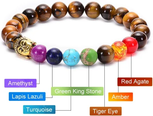 Miniatura 2 de Brazalete GelConnie de piedras de lava, 7 chakras, 0.32 pulgadas, piedra natural, para curación, alivio del estrés, yoga, ansiedad, aromaterapia