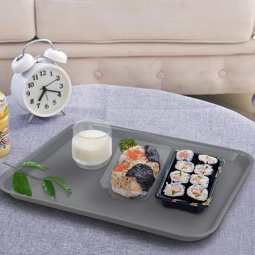 Miniatura 7 de Begale Bandeja de plástico para servir comida rápida, bandeja grande de cocina, juego de 4, gris