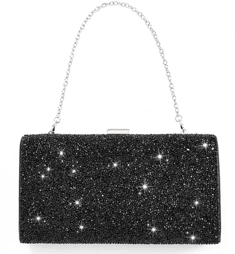 ELABEST Bolso de mano de noche con purpurina de doble cara con diamantes, bolso cruzado, bolsa de fiesta de boda para mujer