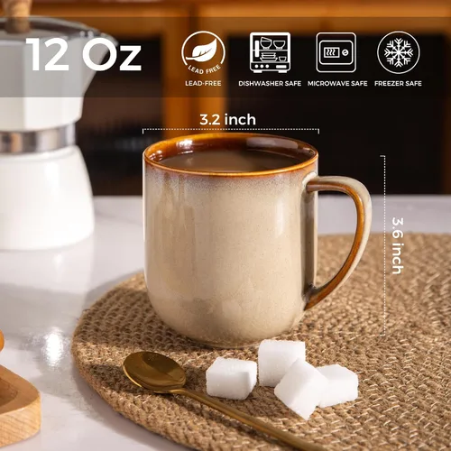 Miniatura 2 de LERATIO Juego de 6 tazas de café de cerámica de 12 onzas, grandes tazas de porcelana con mango grande para café con leche, capuchino, leche, cacao