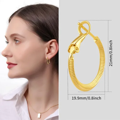 Miniatura 2 de Zaano Aretes de aro chapados en oro de 14 quilates para mujeres y niñas con poste de plata de ley 925 (aro cuadrado grueso grueso grande y pequeño)