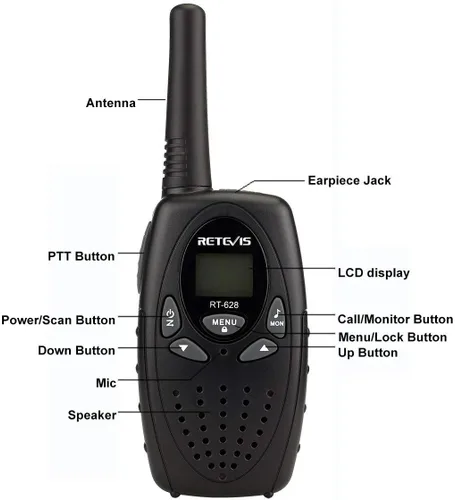 Miniatura 4 de Retevis Walkie Talkies RT628, Walkie Talkies de largo alcance para adultos, clip para cinturón, bloqueo de llave y voz de cristal, radios familiares