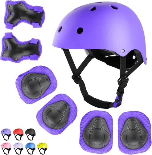 Miniatura 9 de WayEee - Juego de casco de bicicleta para niños, rodilleras para patinetas, juego de almohadillas para casco, juego de equipo de protección Rosa