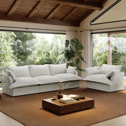 Miniatura 24 de Sofá modular de mezcla de lino para sala de estar, cómodo sofá modular con relleno de plumón, moderno sofá cama convertible con asiento profundo