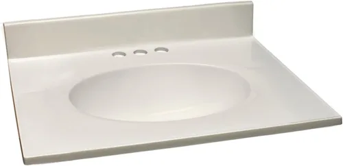 Miniatura 28 de Design House Tapa de tocador con lavabo, protector contra salpicaduras de 4 pulgadas, mármol cultivado, resistente a las manchas, agujeros Blanco