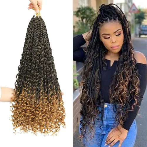 Miniatura 24 de Cabello senegalés de ganchillo con extremos rizados, 12 pulgadas, 8 paquetes de cabello bohemio de ganchillo con rizos de diosa, rizos de ganchillo