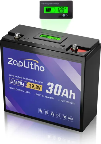 Miniatura 10 de Batería de litio LiFePO4 de 12V y 22Ah mejorada, pantalla LCD de voltaje y BMS de 30A, batería de fosfato de hierro de litio de grado A de ciclo