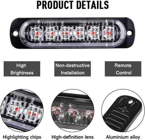 Miniatura 4 de Luces LED de Estrobo Emergencia con Control Remoto, Rojo 4EN1 24LED Rejilla de Advertencia Parpadeante para Construcción Luz de Policía Impermeable