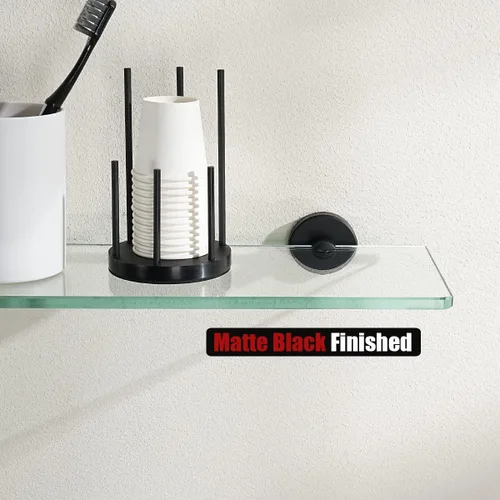 Miniatura 7 de JQK Estante de baño de vidrio negro, almacenamiento de ducha de vidrio templado de 20 por 5 pulgadas, montaje en pared de acero inoxidable 304 negro